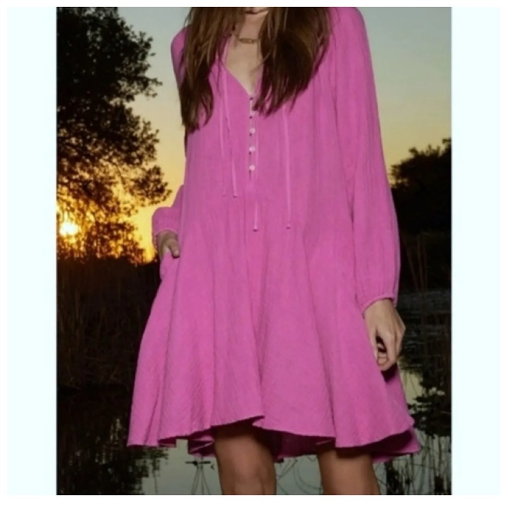Magaschoni Bright Pink Long-Sleeve Swing Dress